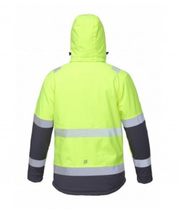 Žieminė šilta softshell ATLANTA HIVIZ darbo striukė hiviz geltona/t.pilka su nuimamu gobtuvu.