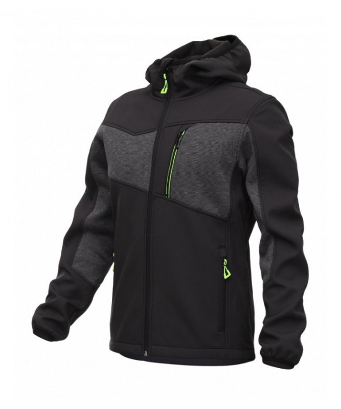 Lengvas, minkštas interjeras ir kvėpuojanti softshell striukė su gobtuvu RYSON PLUS, juoda