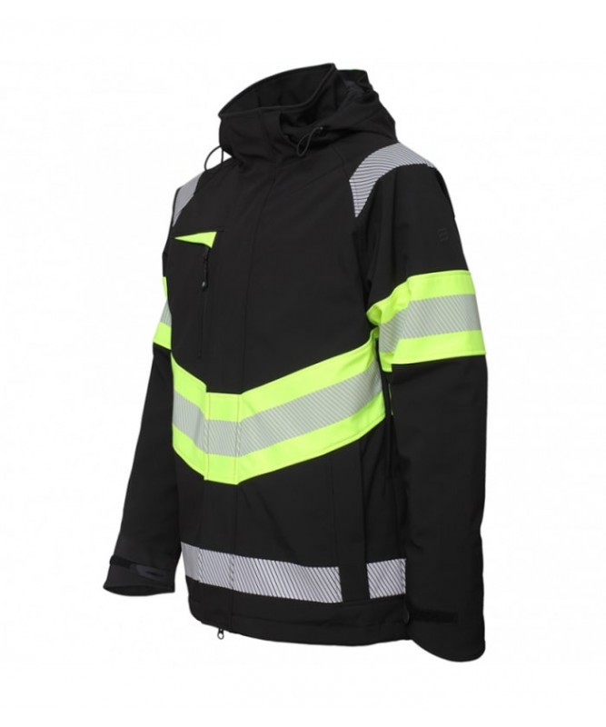 Šilta žieminė Softshell striukė VALENCIA juoda su šviesą atspindinčiais elementais